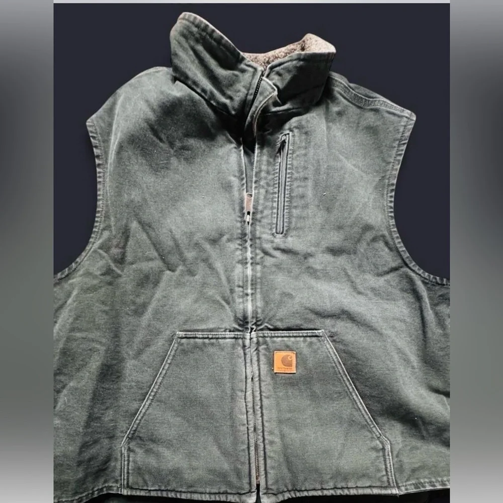 Vintage 2008 Carhartt V33 MOS Sherpa Lined Sandstone Vest Moss Green 2XL - MINT